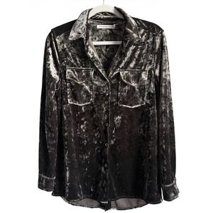 Standard Grace Brown Crushed Velvet Button Down Tie Back Blouse Retro 90s Small
